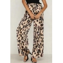 Women's Stylish Brown Leopard Pattern Loose Casual Wide-Leg Palazzo Pants