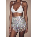 Women's Sexy Nightclub Glitter Tassel Sequined High Waist Club Mini Skirt