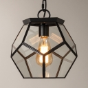 Classic Polyhedron Light Fixture Metal Clear Glass 1 Light Black and Brass Pendant Light for Bedroom Kitchen