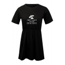 New Fashion Dragon Letter DONT MAKE ME SAY DRACARYS Simple Round Neck Short Sleeve T-Shirt Dress A-Line Dress