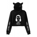 New Trendy Figure Letter NOT TODAY Long Sleeve Cute Cat Ear Cropped Hoodie