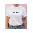 Street Style Simple Letter Basic Bitch Short Sleeve White Tee