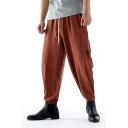 Men's Retro Chinese Style Solid Color Casual Loose Cotton Drawcord Blommers Harem Pants