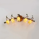 Country Style Flower Wall Light with Leaf Metal Scone Light in Aged Brass for Living Room