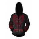 New Trendy Black and Red Striped Comic Anime Cosplay 3D Print Zip Up Casual Hoodie