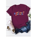 Fashion Colorful Letter EMOTIONALLY Printed Short Sleeve Relaxed Tee
