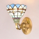 Stained Glass Dome Sconce Light 1 Light Vintage Style Wall Lamp for Bathroom Hallway