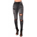 Womens Retro Smoke Grey Fashion Destroyed Ripped Skinny Fit Jeans