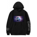Hot Fashion Earth Graphic Printed Long Sleeve Loose Fit Hoodie