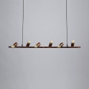 Metal Linear Island Fixture 6 Lights Industrial Hanging Light in Rust for Dining Room