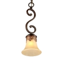 Antique Style Bell Shape Pendant Light 1 Light Metal Frosted Glass Hanging Light for Kitchen Restaurant