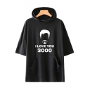 Summer Basic Simple Short Sleeve Figure Letter I Love You 3000 Hooded T-Shirt