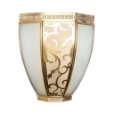 Curved Shade Sconce Light 1 Light Antique Style Glass Metal Wall Sconce for Bedroom Dining Room
