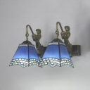 Mediterranean Style Mermaid Sconce Light Stained Glass 2 Lights Blue Wall Light for Kitchen