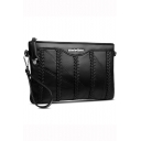 Fashion Plain Weave Detail Black Sheepskin Crossbody Shoulder Bag Handbag