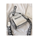 Fashion Letter Printed Double Zippers Side Ribbon Embellishment Wide Strap Crossbody Shoulder Bag 18*10*17 CM