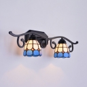 Dome Shade Wall Lamp 2 Lights Mediterranean Style Stained Glass Sconce Light for Living Room