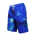 Mens Summer Blue Drawstring Waist Loose Casual Surfing Swim Trunks with Liner