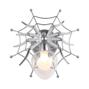 Single Light Spider Web Sconce Decorative Metal Wall Light in Chrome for Bedroom Indoor