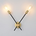 Metal Open Bulb Wall Light 2 Lights Industrial Sconce Wall Lamp in Gold for Living Room Restaurant