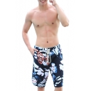 Guys New Trendy Tropical Printed Holiday Beach Blue Board Shorts Swim Trunks with Liner