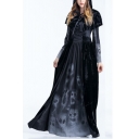 Womens Black Cosplay Costume Halloween Black Ghost Witch Vampire Cloak Dress Outfit Hooded Robe