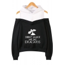 Trendy Dragon Letter DONT MAKE ME SAY DRACARYS Cold Shoulder Long Sleeve Pullover Hoodie