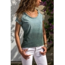 Women's Summer Retro Washed Solid Color Cutout Short Sleeve Cotton Loose T-Shirt