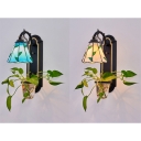 Stained Glass Leaf Wall Sconce 1 Light Tiffany Style Wall Lamp in Blue/Beige for Bedroom