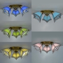 Tiffany Style Conical Ceiling Lamp Stained Glass 3 Lights Flush Mount Light for Balcony