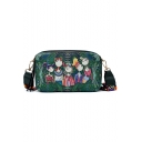 New Collection Comic Figure Floral Printed Wide Strap Green Crossbody Bag 21*7*13 CM