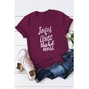 Popular Letter JESUS LOVES THIS HOT MESS Printed Short Sleeve Cotton Tee