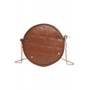 Trendy Plain Rivet Embellishment Quilted Circle PU Crossbody Bag 15*7*18 CM
