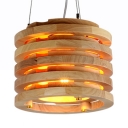 Wood Cylinder Shade Hanging Fixture One Light Antique Style Pendant Ceiling Lamp
