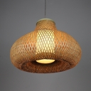Rustic Style Brown Pendant Light with Oval Shape Single Light Rattan Ceiling Fixture for Dining Room