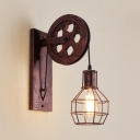 Single Light Wire Cage Wall Sconce Foyer Hallway Industrial Metal Sconce Light in Rust