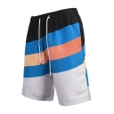 Summer Trendy Colorblock Mens Beach Holiday Swimwear Swim Trunks with Lining