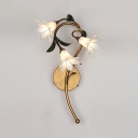 Antique Style Flower Shape Wall Light Metal White/Yellow/Pink Glass 3 Lights Sconce Light for Foyer
