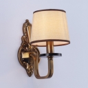 Classic Beige Tapered Shade Sconce Light 1/2 Lights Antique Style Fabric Metal Wall Sconce for Restaurant