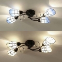 Metal Twist Arm Semi Flush Light with Crystal 4 Lights Rustic Ceiling Light in Beige/Blue for Bedroom