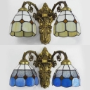 Vintage Style Blue/Beige Wall Sconce Dome 2 Lights Stained Glass Sconce Light for Kitchen