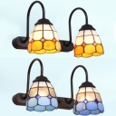 2 Lights Bowl Wall Light Tiffany Style Glass Sconce Light in Blue/Yellow for Bathroom Stair