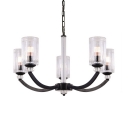 Black Cylinder Shade Chandelier 5/6/8 Lights Traditional Clear Class Hanging Light for Hallway