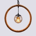 Round Dining Room Pendant Lighting Metal and Rope Single Light Industrial Hanging Light