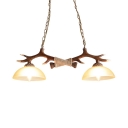 Rustic Style Domed Shape Chandelier 2 Lights Resin and Frost Glass Hanging Light with Deer Horn Decoration