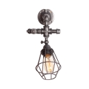 Metal Cage Wall Lighting Coffee Shop One Light Industrial Sconce Lighting Antique Gold/Antique Silver