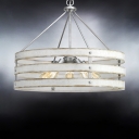 5 Lights Drum Pendant Light with White Wooden Shade and Adjustable Chain Farmhouse Galvanized Ceiling Lamp