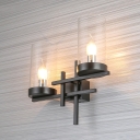 Cylinder Glass Shade Wall Light Industrial 2-Light Hallway Wall Sconce in Black