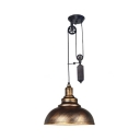 Antique Style Dome Shape Pendant with Pulley 1 Light Metal Hanging Light for Dining Room Kitchen