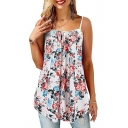 Summer White Chic Flower Printed Womens Casual Loose Cami Top
